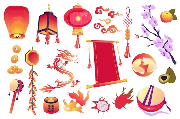 Chinese culture symbols set graphic elements in flat design