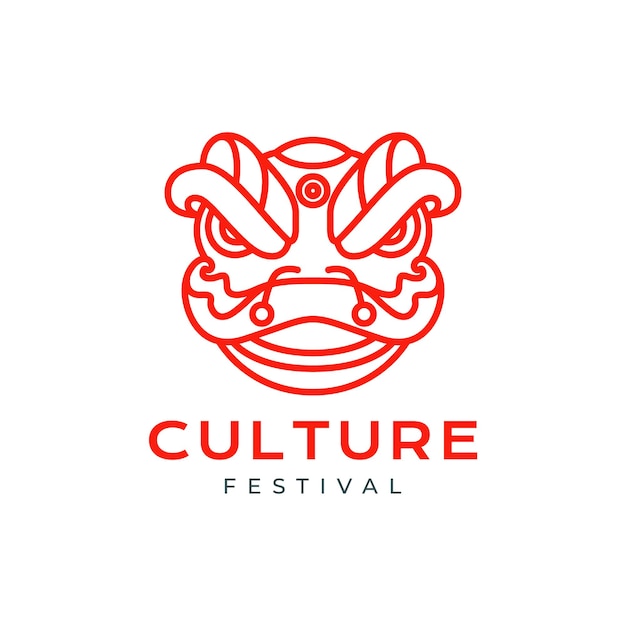 Chinese cultuur festival leeuwendans hoofd kunst lijn minimale moderne logo ontwerp vector