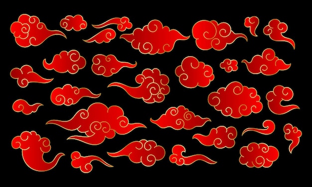 Chinese Decoration Oriental red clouds Chinese curling cloudy elements