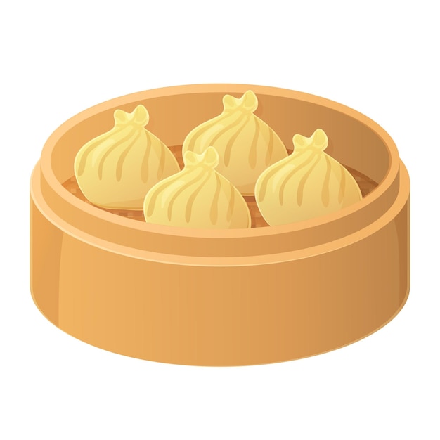 chinese dim sum set in a bamboo basket. asian food illustration isolated on white in cartoon style