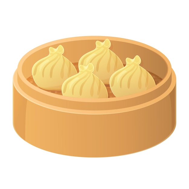 Chinese Dim sum set in a bamboo basket. Asian food illustration isolated on white in cartoon style