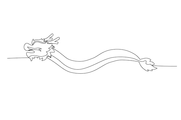 1本の線画を描く中国のドラゴン動物