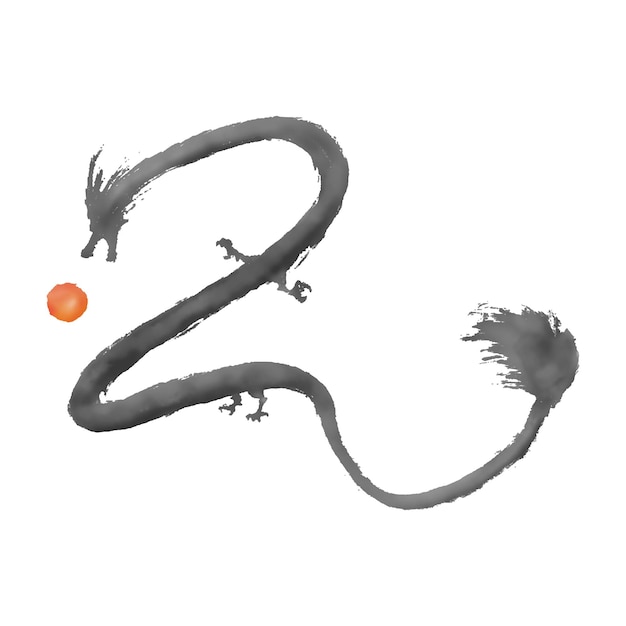 Chinese dragon calligraphy with red ball