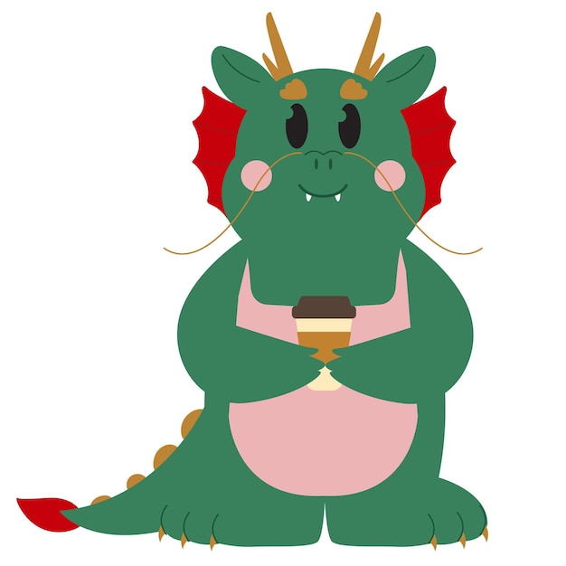 Vector chinese dragon and coffee cute cartoon vector