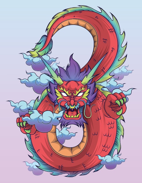 Vector chinese dragon curl up into eight