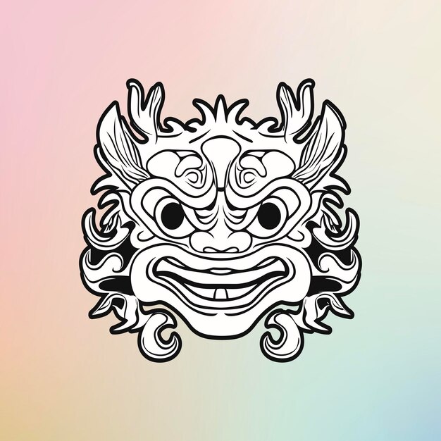 Chinese dragon face with mane on turquoise background