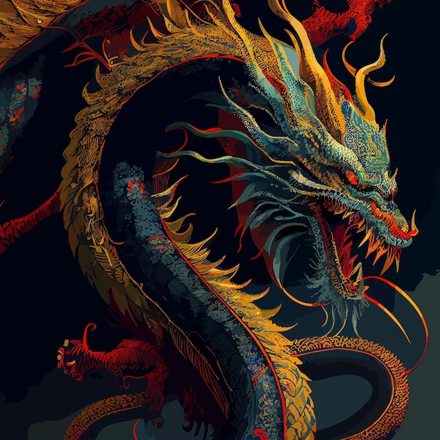 Chinese dragon flat design vector art dragon icon