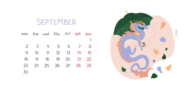 中国の龍は9月に落ち葉の中で新年の象徴として傘をさす