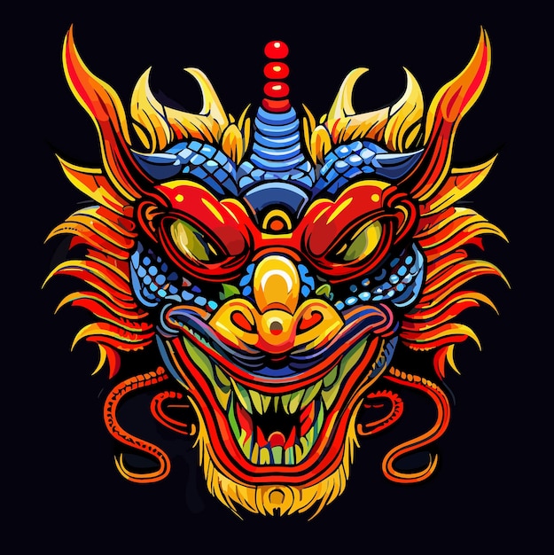 Chinese dragon mask flat design vector art dragon icon