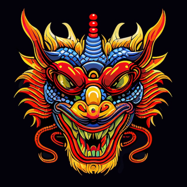 Китайская маска дракона плоский дизайн вектор искусства значок дракона