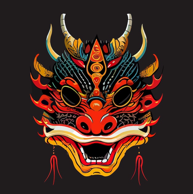 Vector chinese dragon mask flat design vector art dragon icon