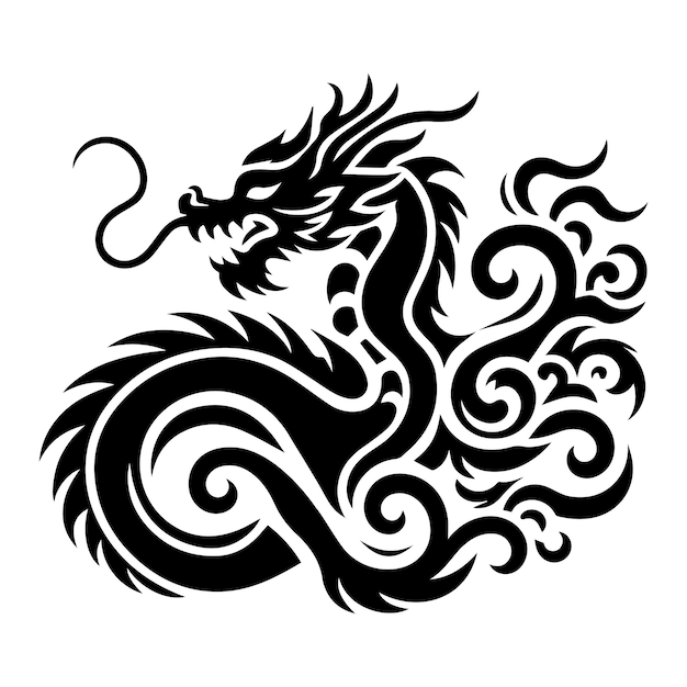 Vector chinese dragon tattoo style minimalist logo and silhouette free vector