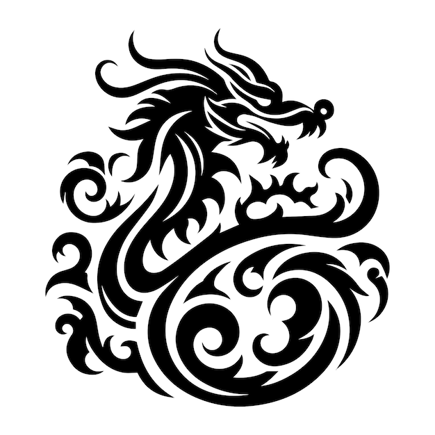 Vector chinese dragon tattoo style minimalist logo and silhouette free vector