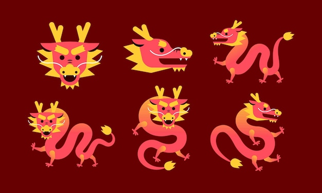 Векторная иллюстрация китайского дракона в современном карикатуристском стиле Элемент плоского дизайна китайского Нового года