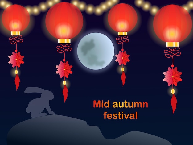 Vettore festa cinese di metà autunno con la luna sciocco e il coniglietto della luna del coniglio