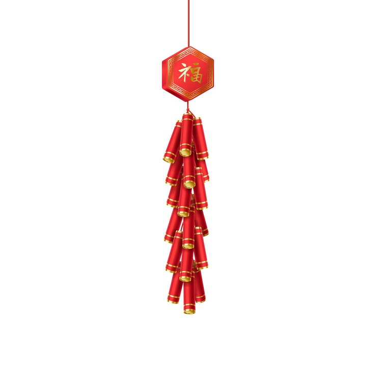 Vector chinese firecrackers bunch with happy pendant illustration