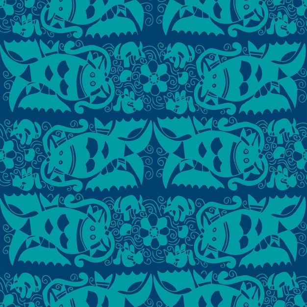 Chinese fish mascot vector seamless pattern vintage art deco texture ideal for greeting card or backdrop template design china background