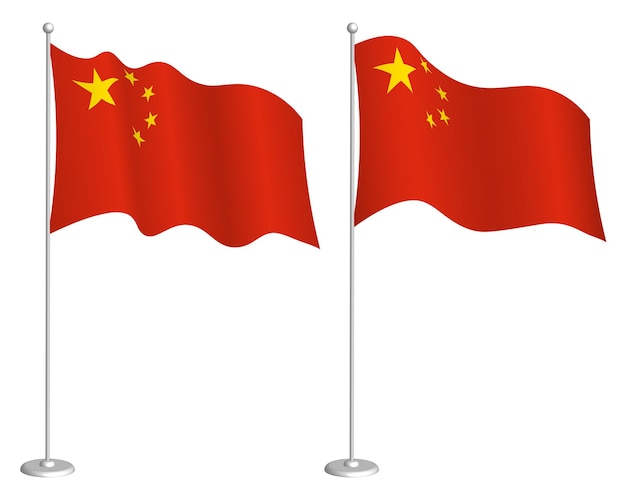 中国の国旗は風に振り回される旗竿の上に休日デザインの要素地図のシンボルのチェックポイント孤立しています