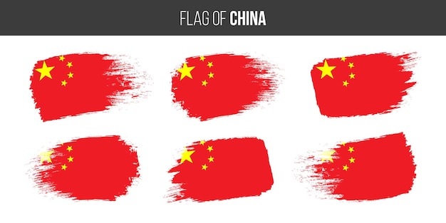 Chinese flags Brush stroke grunge vector illustration flag of china prc isolated on white