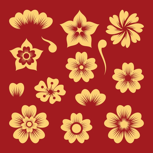 Vector chinese flower element set illustration