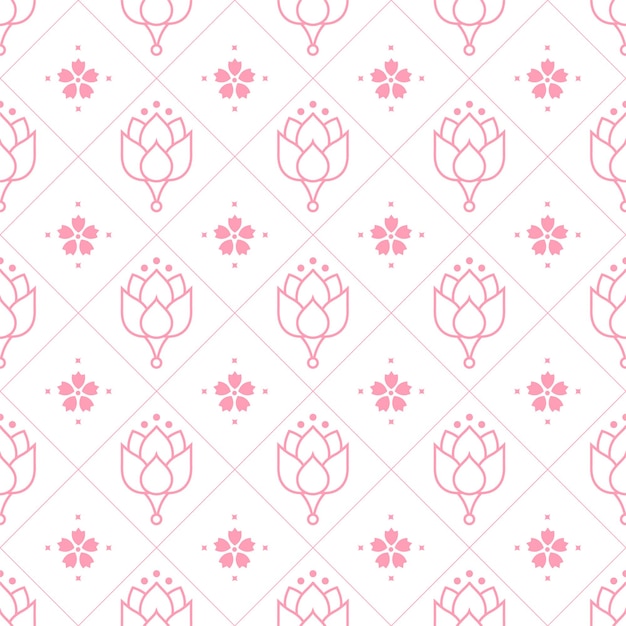 Chinese flower seamless pattern. Oriental floral vector ornament with lotus and sakura pink flower