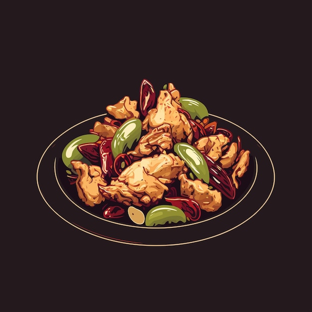 chinese food kung pao chicken delicious authentic asian food isolated vector illustration background for menu poster template design