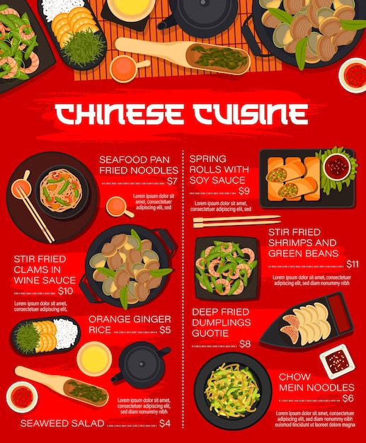 Vector chinese food meals and dishes menu vector template