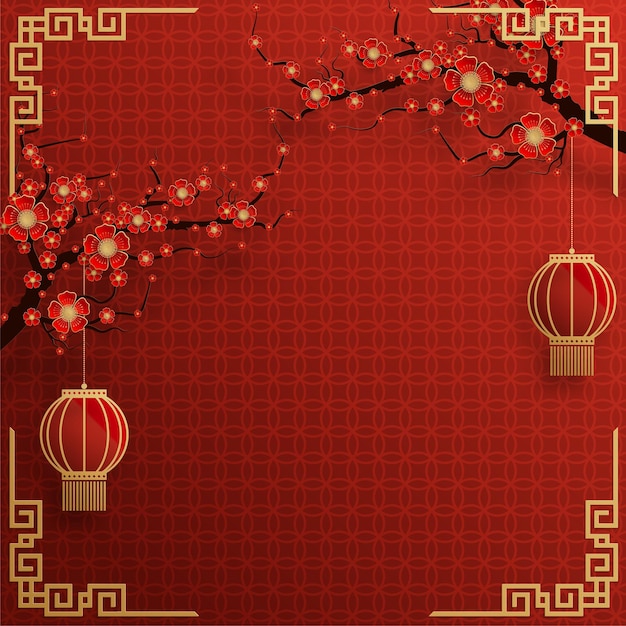 Chinese frame background red and gold color with asian elements