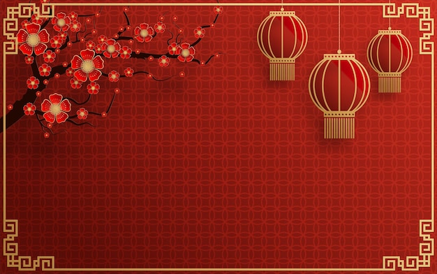 Chinese frame background red and gold color with asian elements