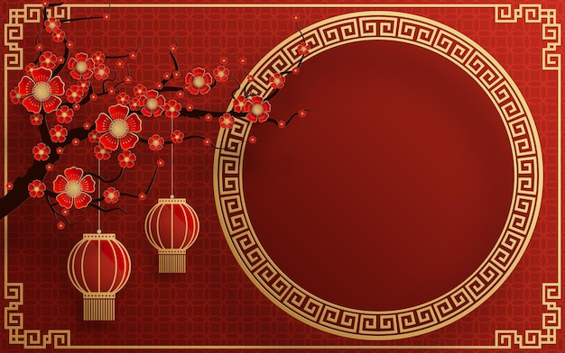 Chinese frame background red and gold color with asian elements