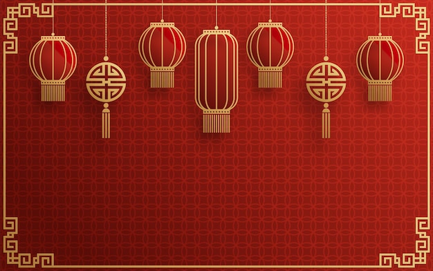 Chinese frame background red and gold color with asian elements