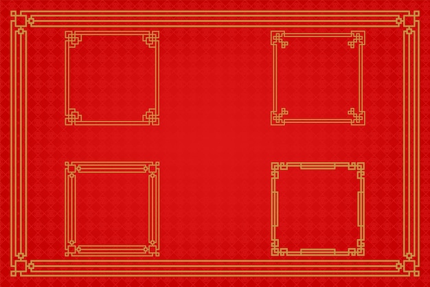 Chinese frame or border set on red background traditional asian ornaments golden oriental