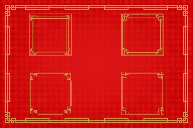 Vector chinese frame or border set on red background traditional asian ornaments golden oriental