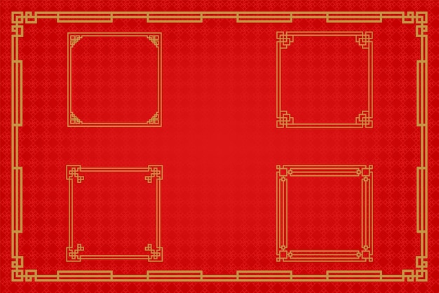 Chinese frame or border set on red background traditional asian ornaments golden oriental