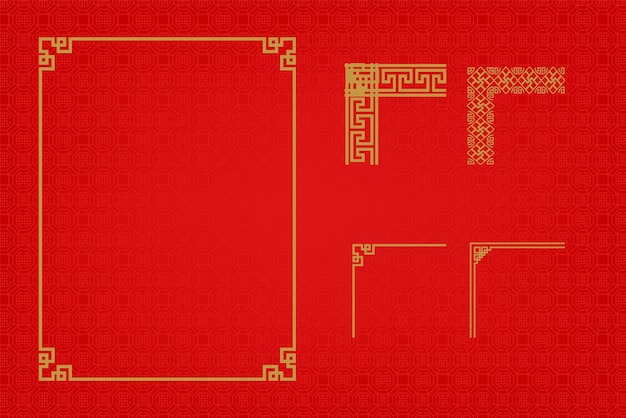 Chinese frame or border set on red background traditional asian ornaments golden oriental