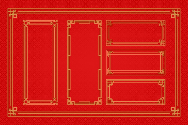 Chinese frame or border set on red background traditional asian ornaments golden oriental