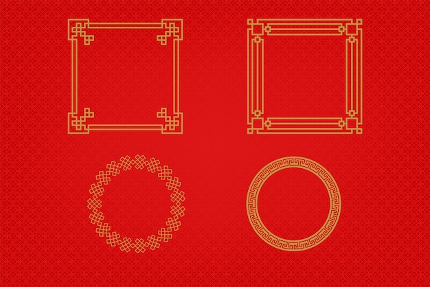 중국 프레임 또는 테두리 빨간색 배경 전통적인 아시아 장식품 황금 동양에 설정