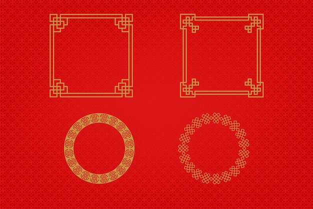 Chinese frame or border set on red background traditional asian ornaments golden oriental