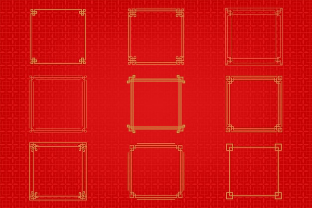 Vector chinese frame or border set on red background