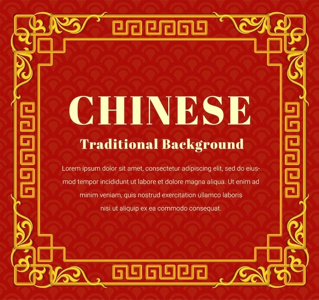 Китайская рамка в золотом стиле на красном фоне