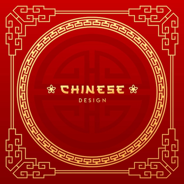 金と赤の背景に中国のフレームスタイルの装飾的な丸いフレームとボーダーのデザイン