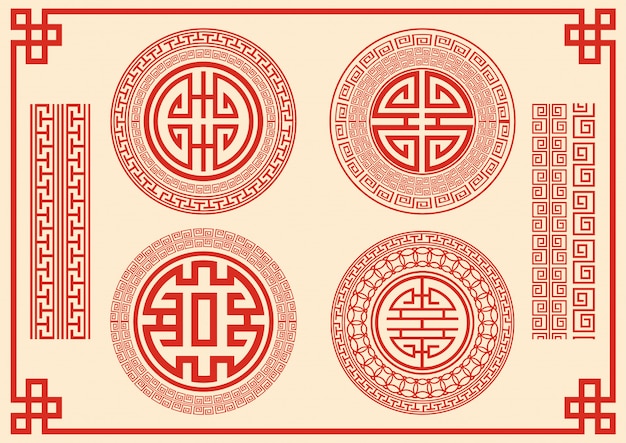 Вектор Китайский стиль рамки на красном фоне.