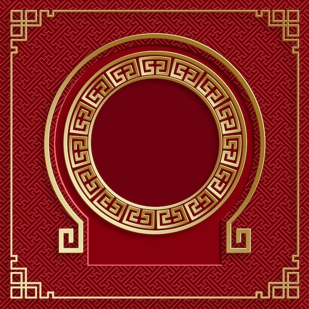 Chinese frame with oriental Asian elements on color background