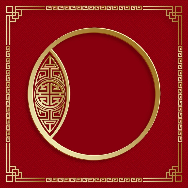 Vector chinese frame with oriental asian elements on color background