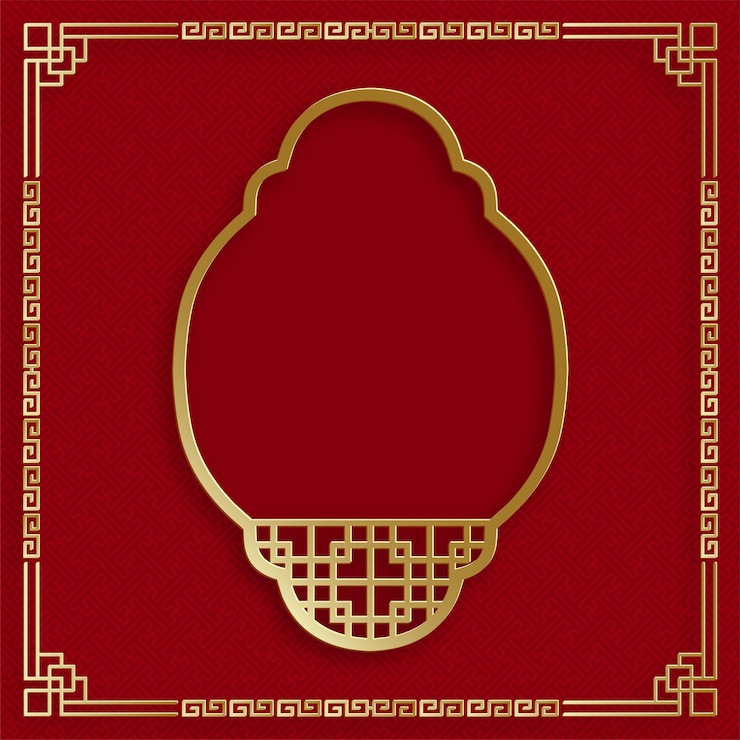 Vector chinese frame with oriental asian elements on color background