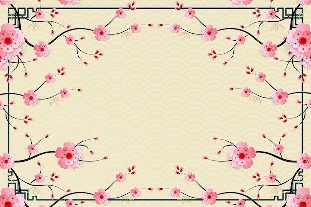 chinese frame with oriental asian elements on color background