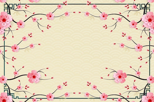 Chinese frame with oriental Asian elements on color background