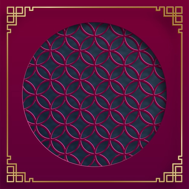 Chinese frame with oriental asian elements on color background