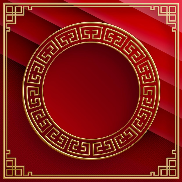 Chinese frame with oriental Asian elements on color background