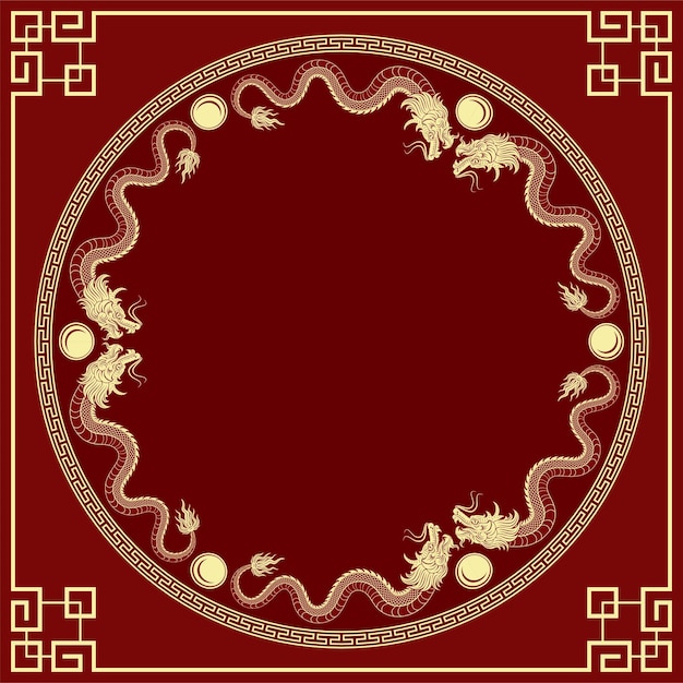 Chinese frame with oriental Asian elements on color background